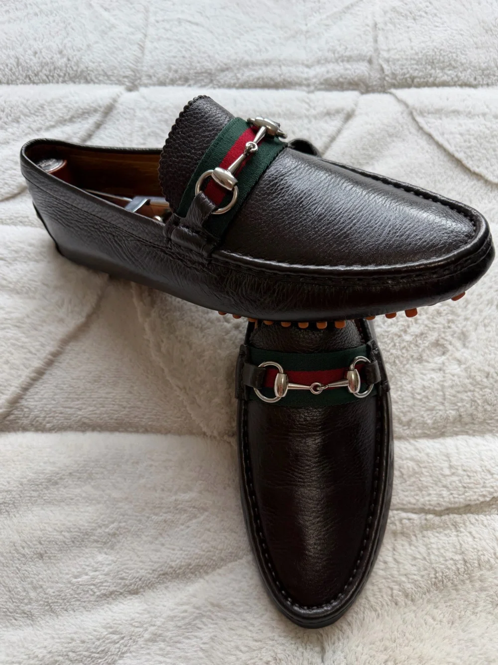 $1,000 Gucci Horse-bit Red Green Web Brown Leather Moc Toe Driving Loafers 9 10